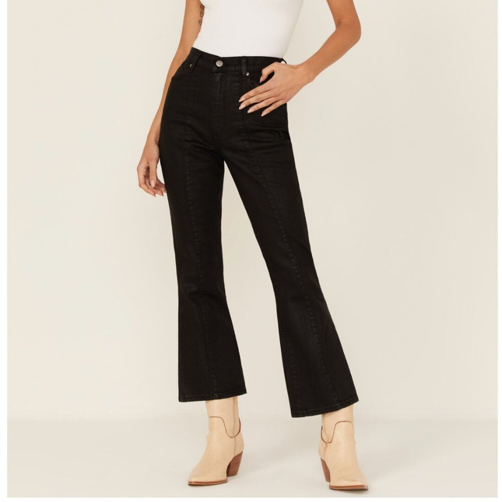 Wrangler X Fender WRock Coated Black Denim Cropped Flare Jeans SZ 25/28